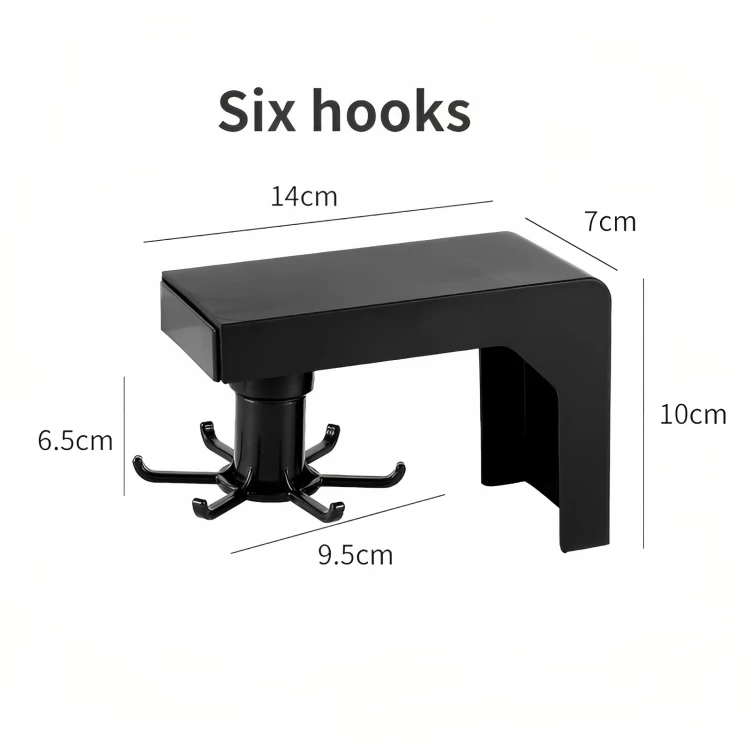 حامل اكسسوارات المطبخ الدوار، 6 خطاف - اسود